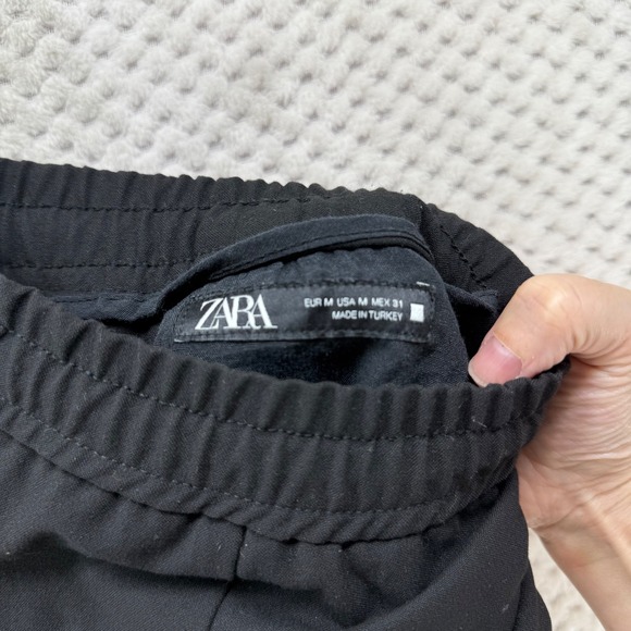 Zara Wide Leg Dress Pants‎ Women's M Black Drawstring Elastic Waist Career - Picture 7 of 8